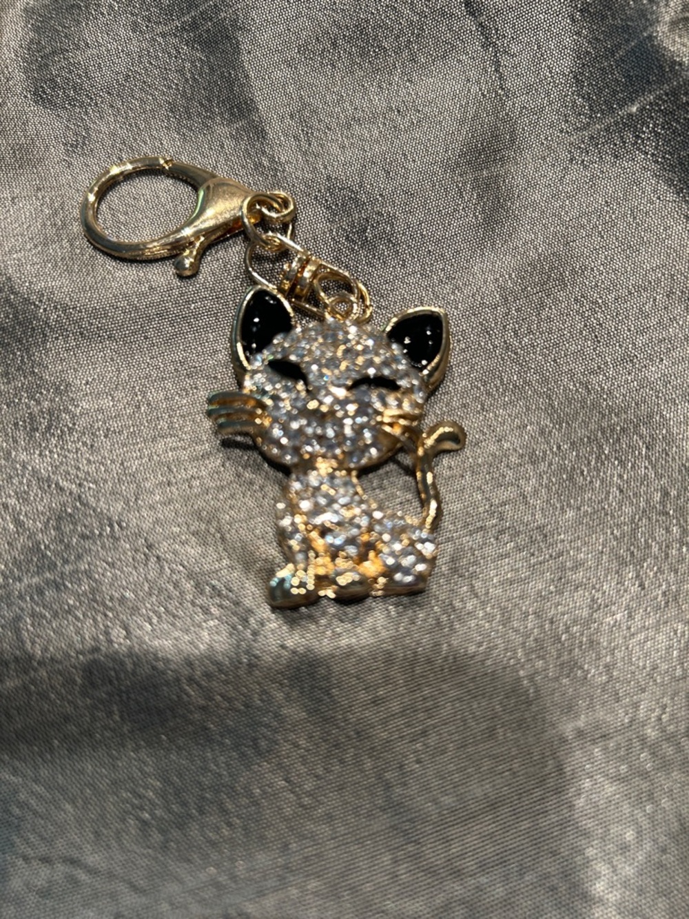 🐈‍⬛Gold and Black Crystal Cat Keychain Charm 🐈‍⬛